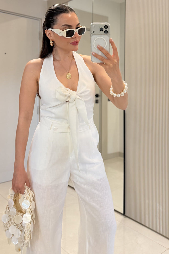 Loveme Tie-Up Linen Crop with pants