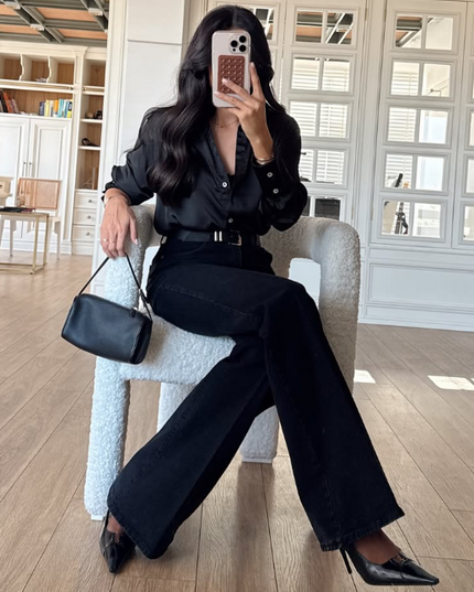 Black Buttoned Satin Shirt