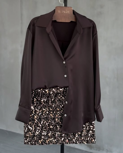 Brown Buttoned Satin Shirt