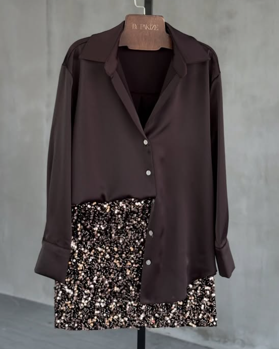 Brown Buttoned Satin Shirt