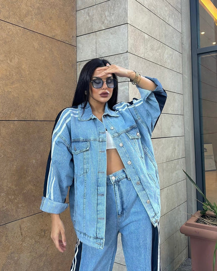 Elena Parachute Detailed Denim Tracksuit Navy