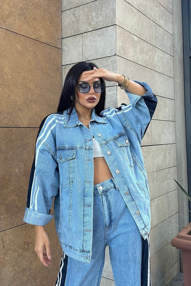 Elena Parachute Detailed Denim Tracksuit Navy