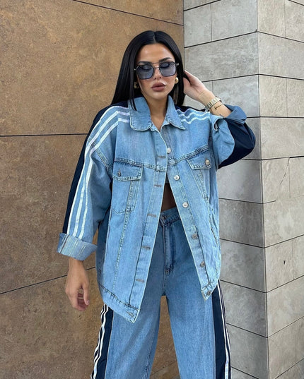 Elena Parachute Detailed Denim Tracksuit Navy