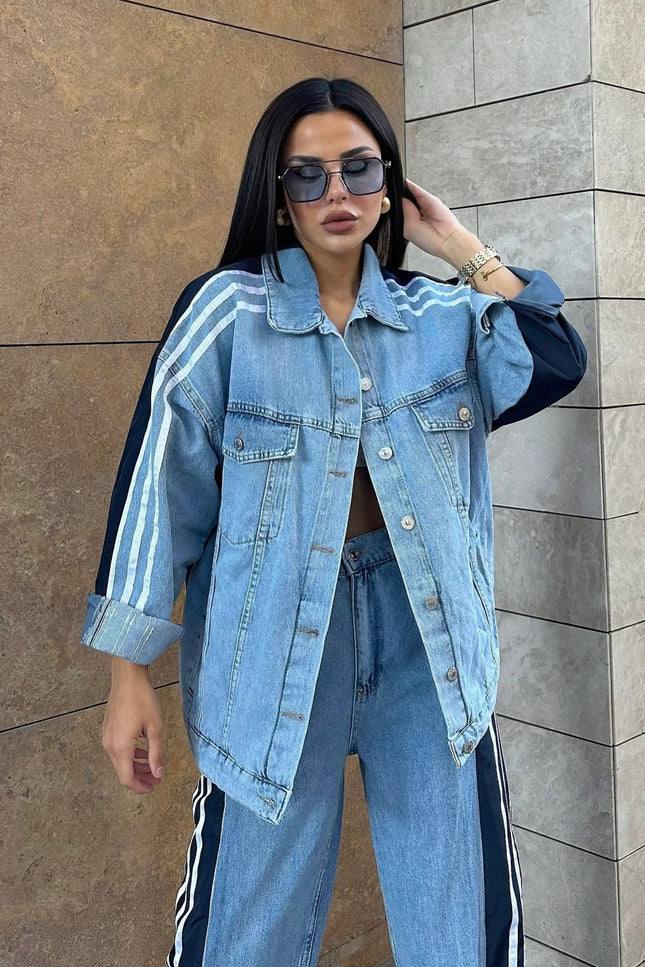 Elena Parachute Detailed Denim Tracksuit Navy