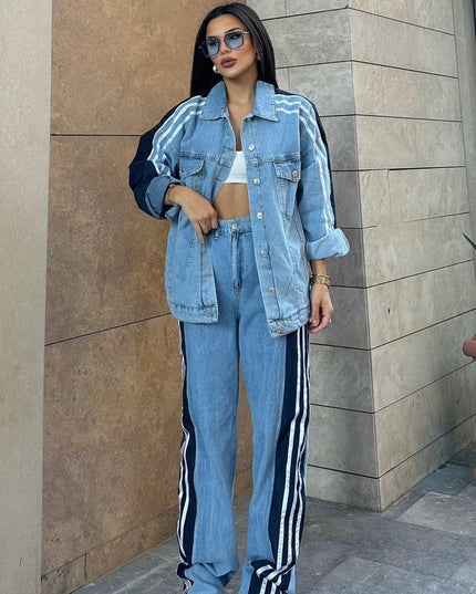 Elena Parachute Detailed Denim Tracksuit Navy