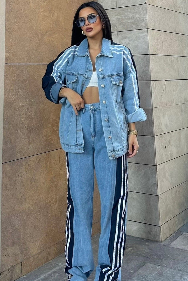 Elena Parachute Detailed Denim Tracksuit Navy