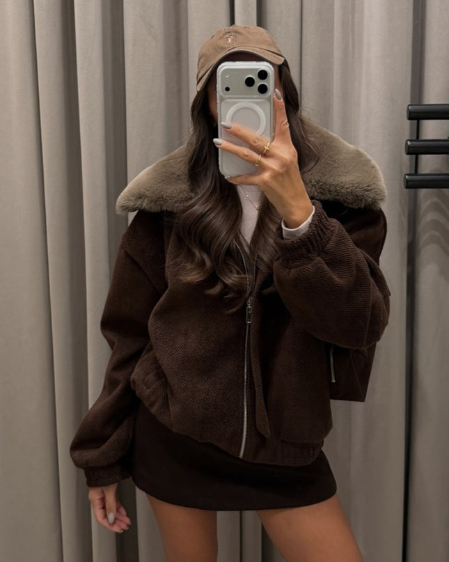 Brown Sadie Fur Detailed Cashmere Coat