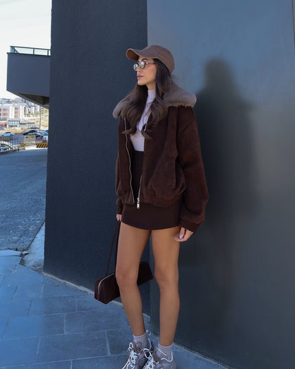 Brown Sadie Fur Detailed Cashmere Coat
