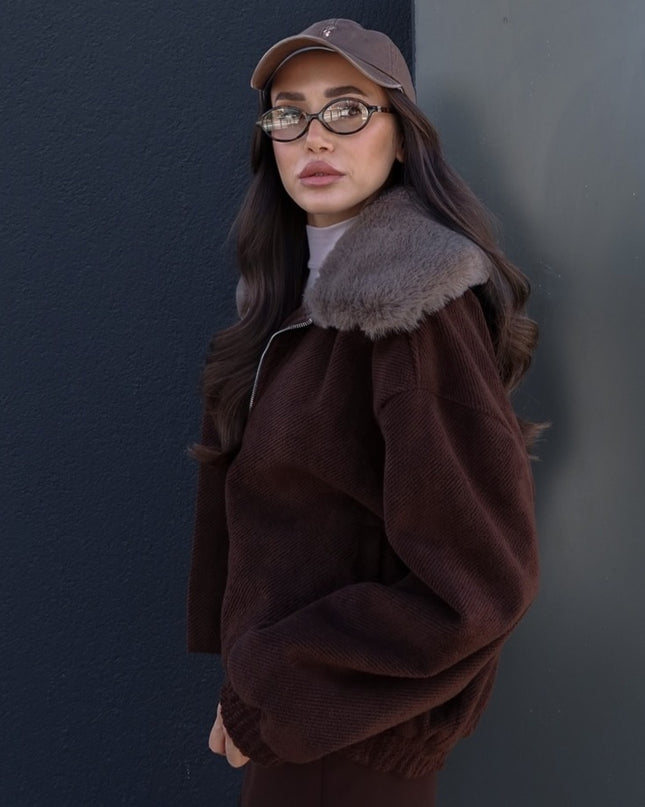 Brown Sadie Fur Detailed Cashmere Coat