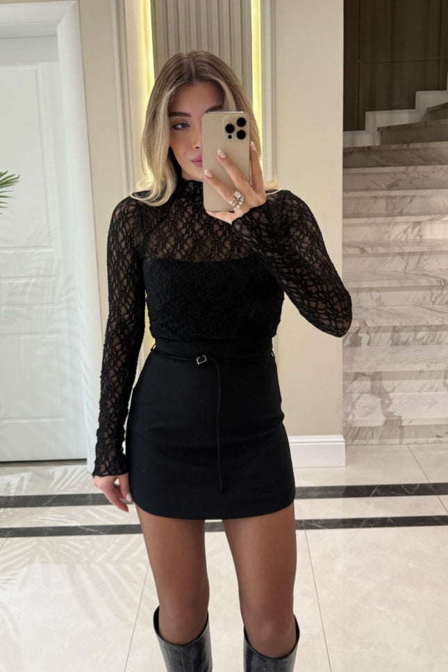 Black Belted Short Skirt