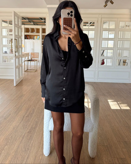 Black Buttoned Satin Shirt