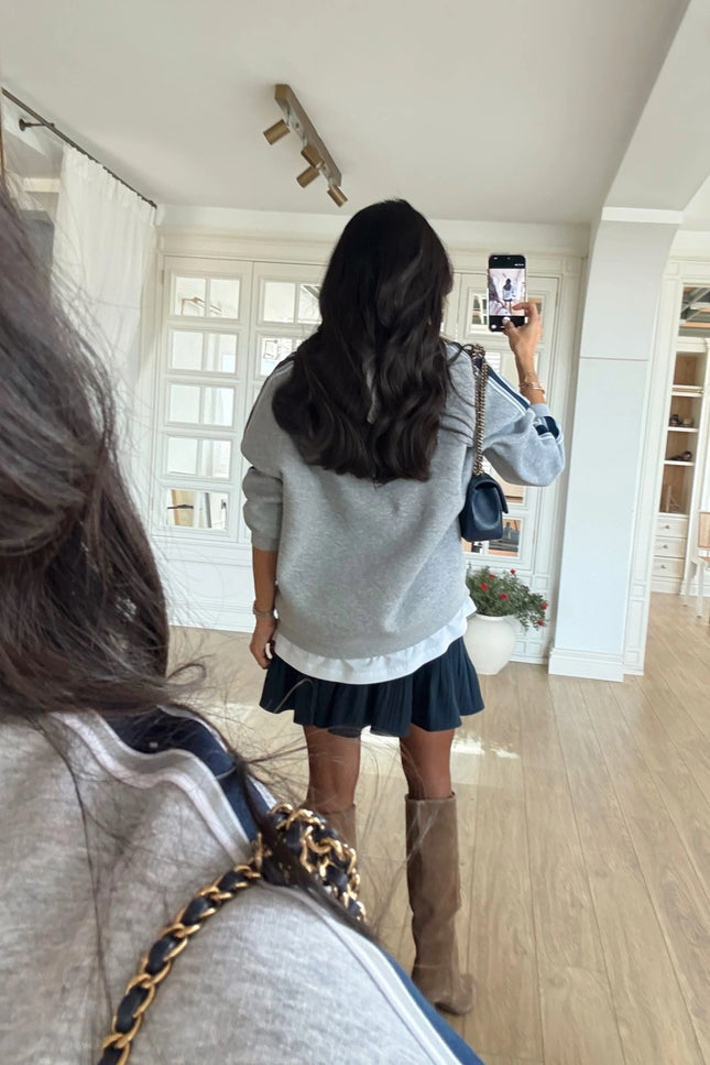 Olisa Grey Tiger Print Sweatshirt with White Trim Detail