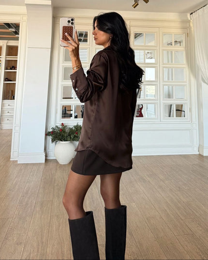 Brown Buttoned Satin Shirt