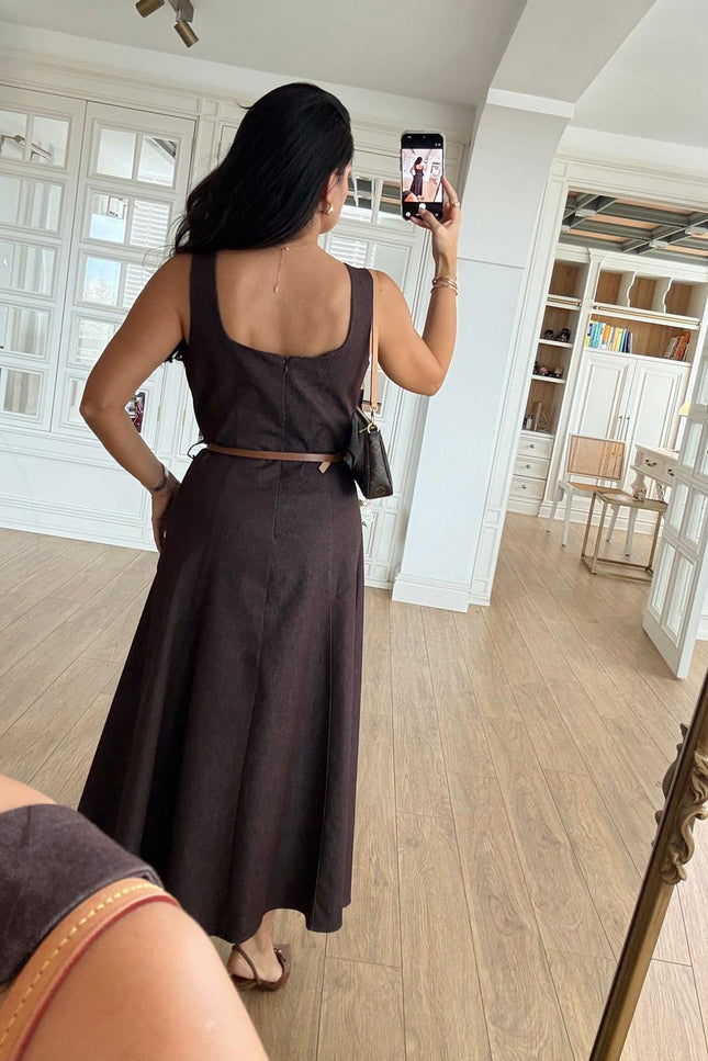 Luna Sleeveless Belted Midi Dress