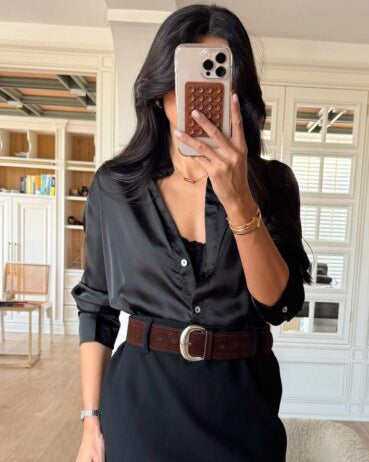 Black Buttoned Satin Shirt