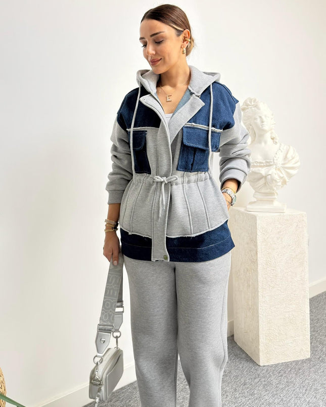 Herne Fleece-Lined Denim Trimmed TWS Model Tracksuit Set for Women