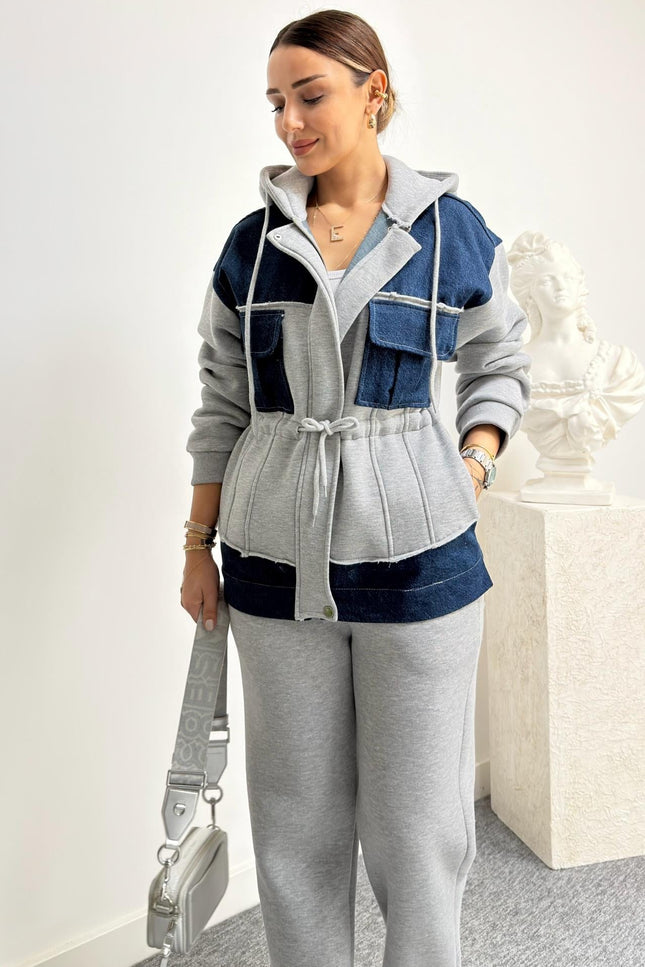 Herne Fleece-Lined Denim Trimmed TWS Model Tracksuit Set for Women