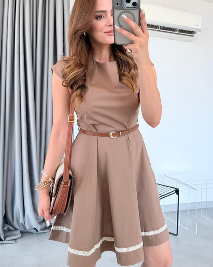 Capella Mini Leather-Belted Dress - Mink