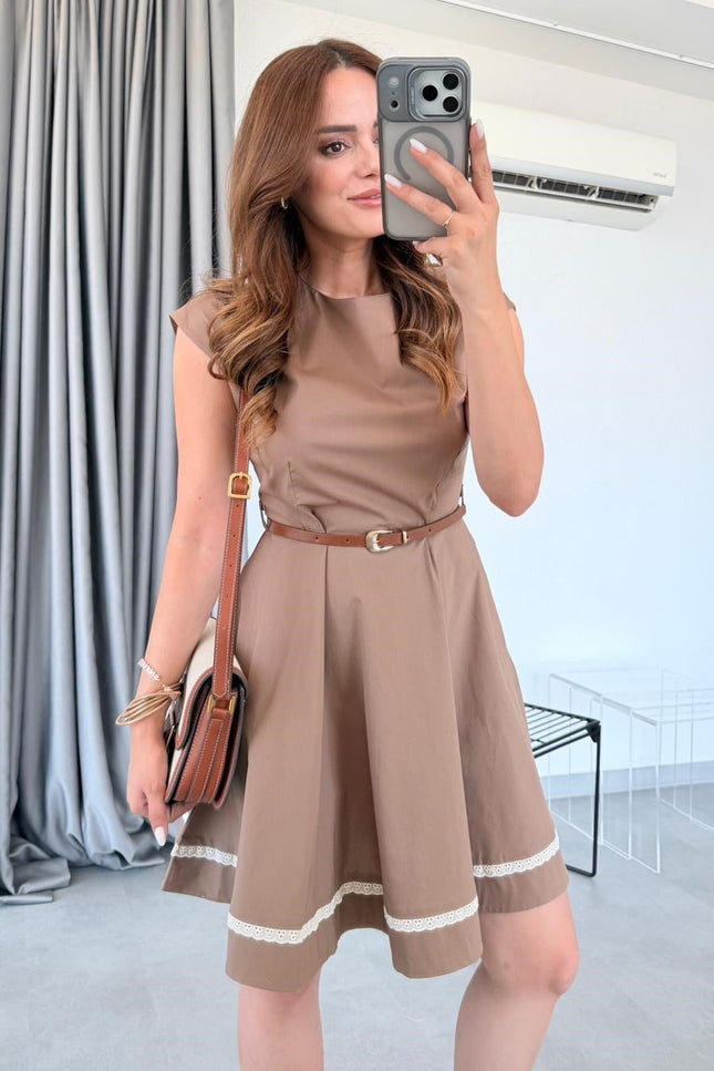 Capella Mini Leather-Belted Dress - Mink