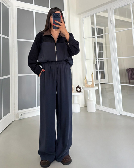 Premium Jacket Elastic Waist Trousers Tencel Two-Piece Set