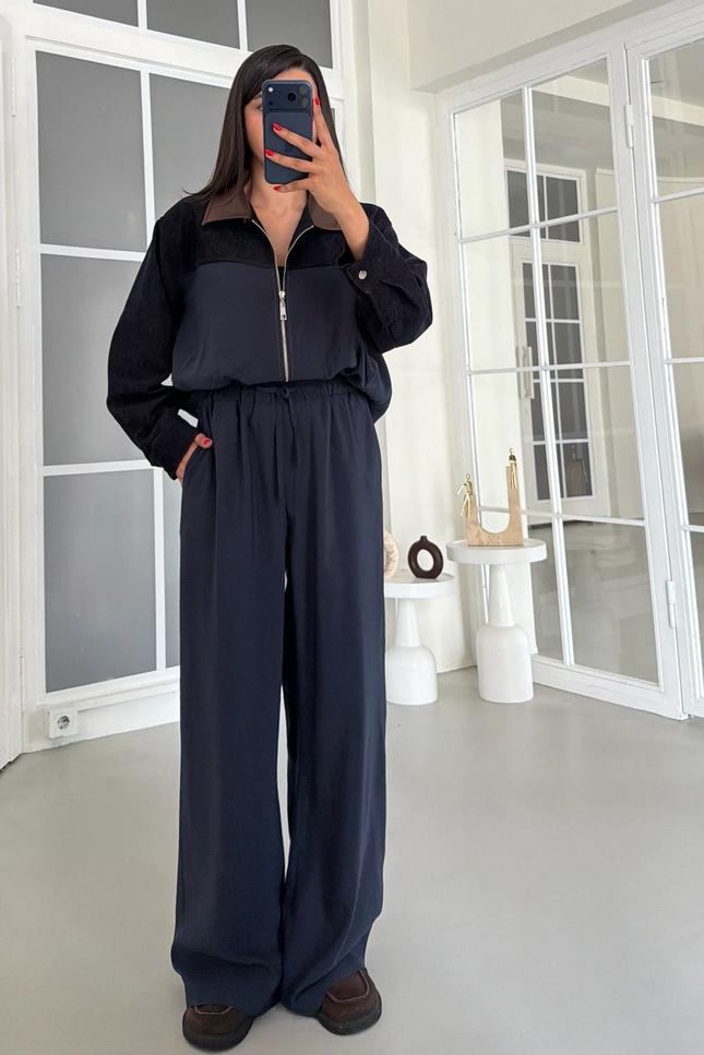 Premium Jacket Elastic Waist Trousers Tencel Two-Piece Set