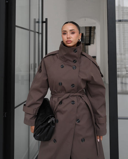 Light Brown Attika Belted Long Trench Coat