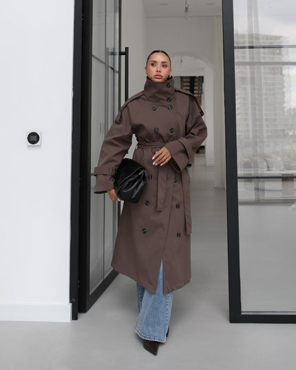 Light Brown Attika Belted Long Trench Coat