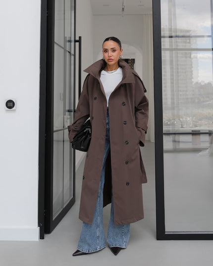 Light Brown Attika Belted Long Trench Coat