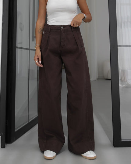 Light Brown Single-Pleat Front Wide Leg Jean