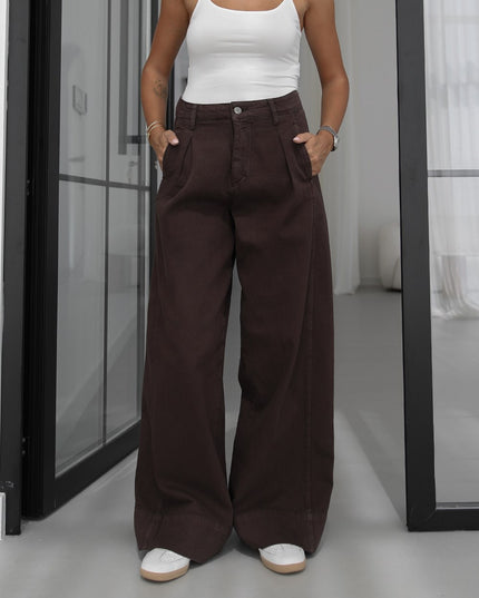 Light Brown Single-Pleat Front Wide Leg Jean