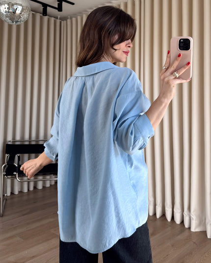 Açık Mavi Oversize Modal Kumaş Gömlek