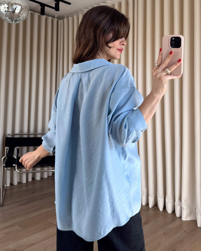 Açık Mavi Oversize Modal Kumaş Gömlek
