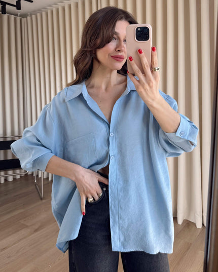 Açık Mavi Oversize Modal Kumaş Gömlek