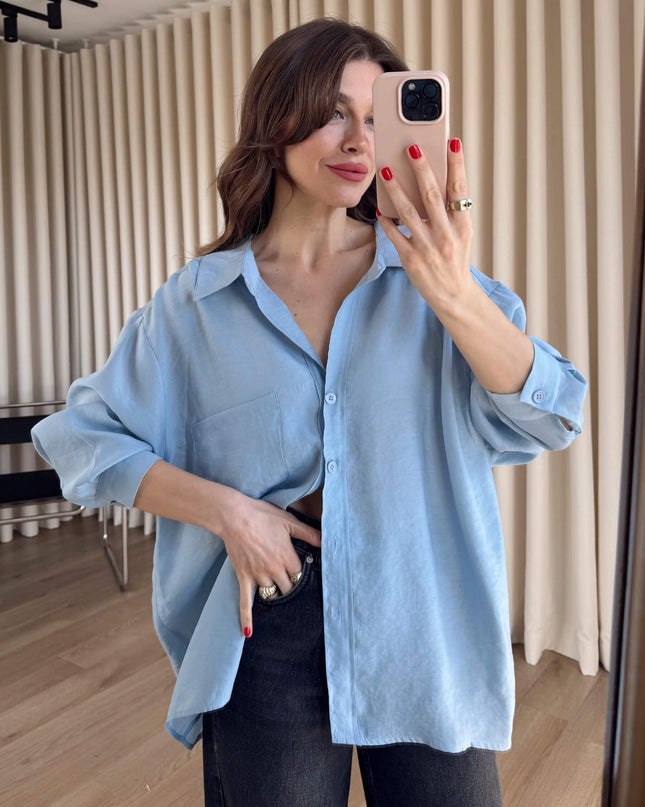 Açık Mavi Oversize Modal Kumaş Gömlek