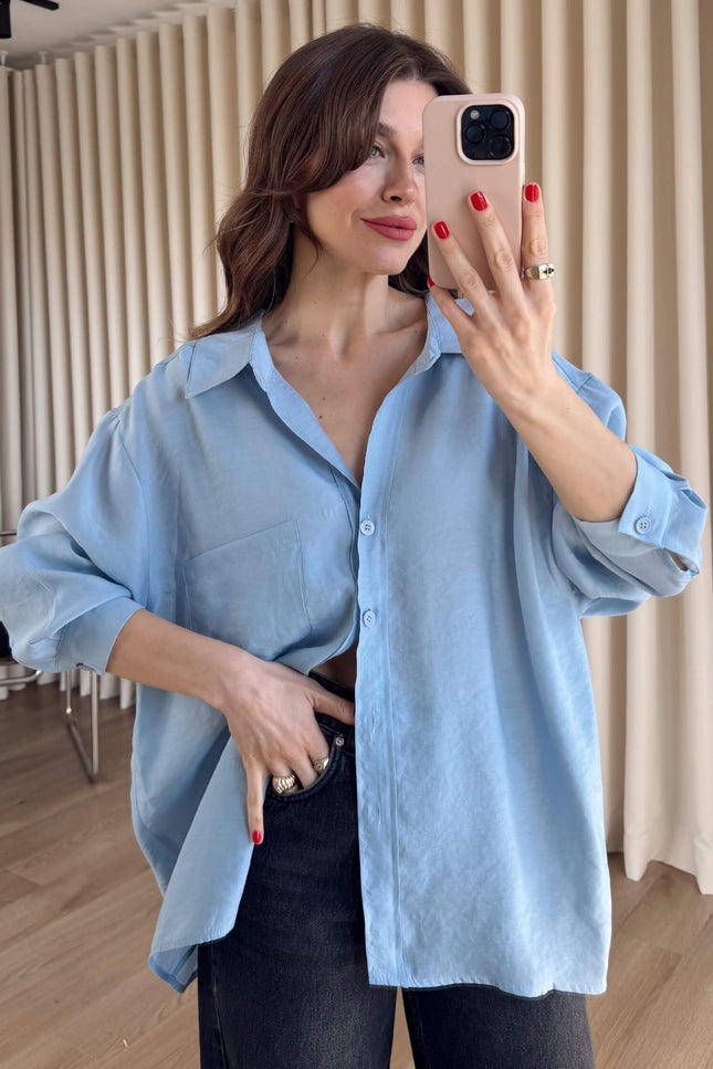 Açık Mavi Oversize Modal Kumaş Gömlek