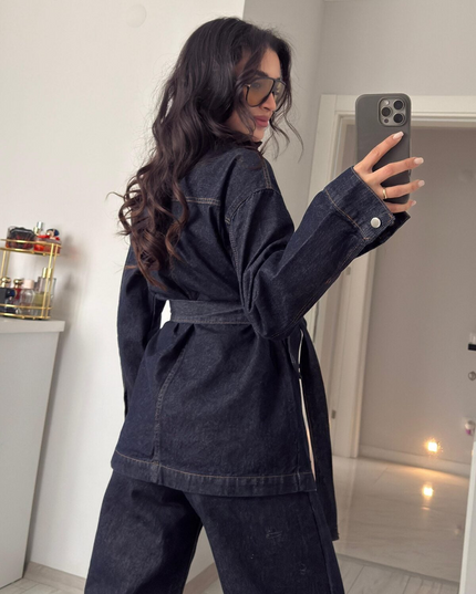 Leroy Snap-Zip Denim Jacket With Pants, Navy Blue