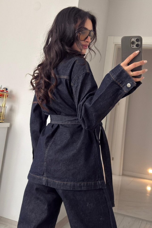 Leroy Snap-Zip Denim Jacket With Pants, Navy Blue