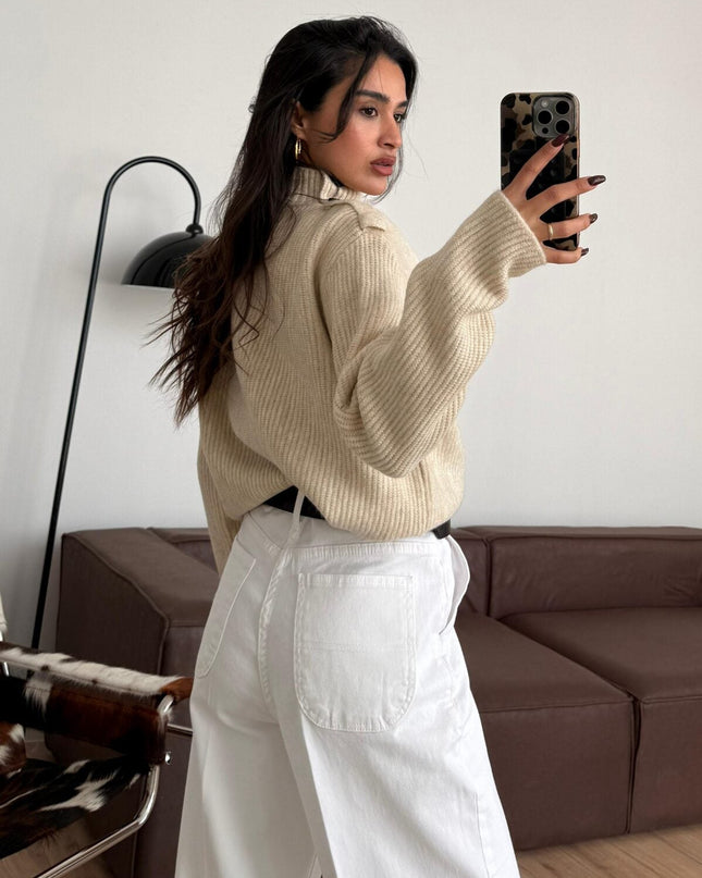 Chic Beige Button Detailed Knit Cardigan - Standard Size Cozy & Stylish