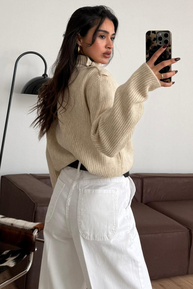 Chic Beige Button Detailed Knit Cardigan - Standard Size Cozy & Stylish