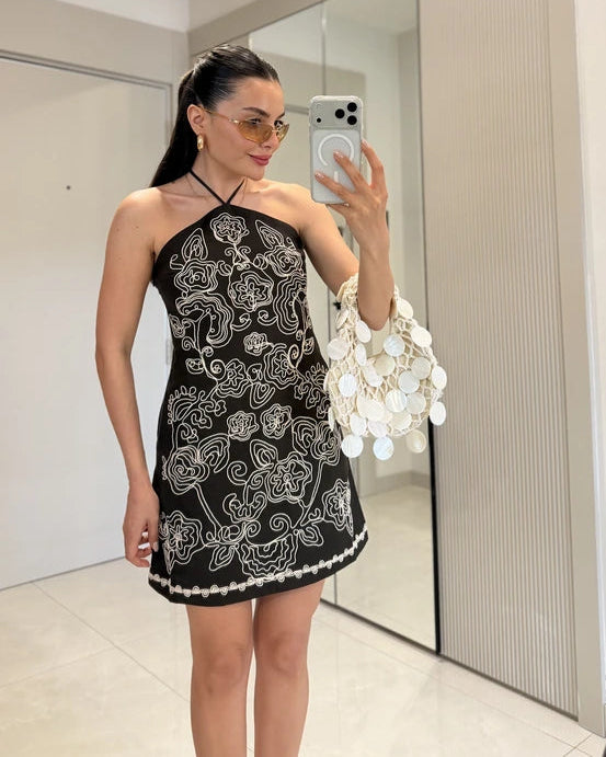 Amanda Coffee Embroidered Premium Dress