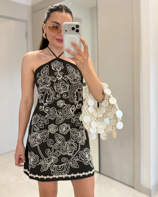 Amanda Coffee Embroidered Premium Dress