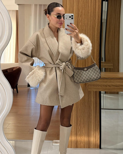 Athena Cream Plush Sleeved Cashmere Coat