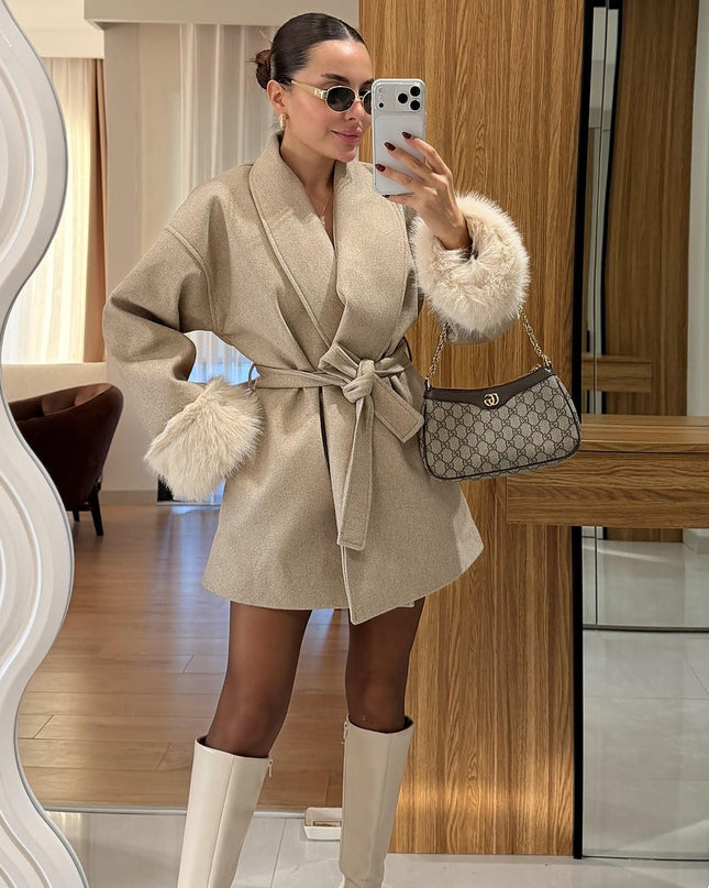 Athena Cream Plush Sleeved Cashmere Coat