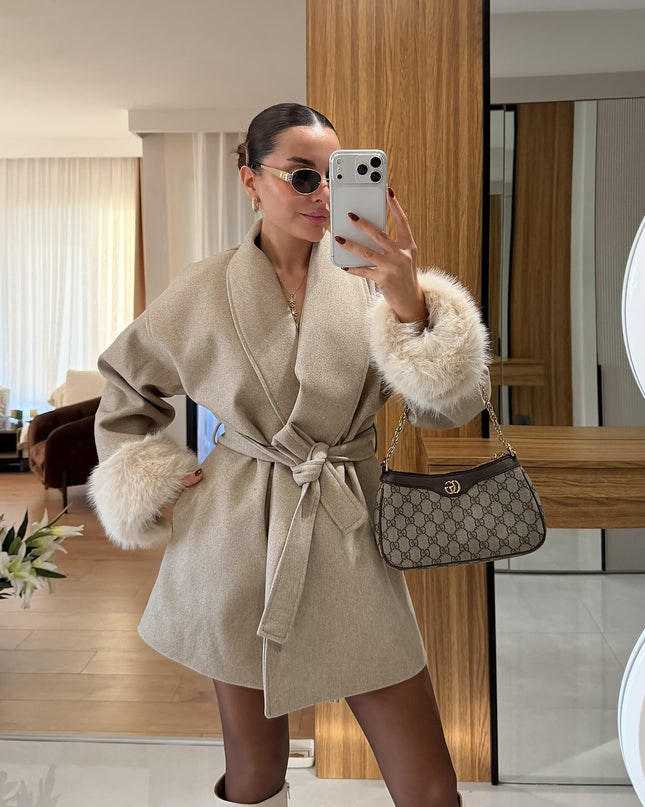 Athena Cream Plush Sleeved Cashmere Coat