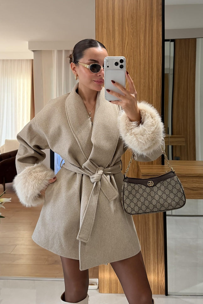 Athena Cream Plush Sleeved Cashmere Coat