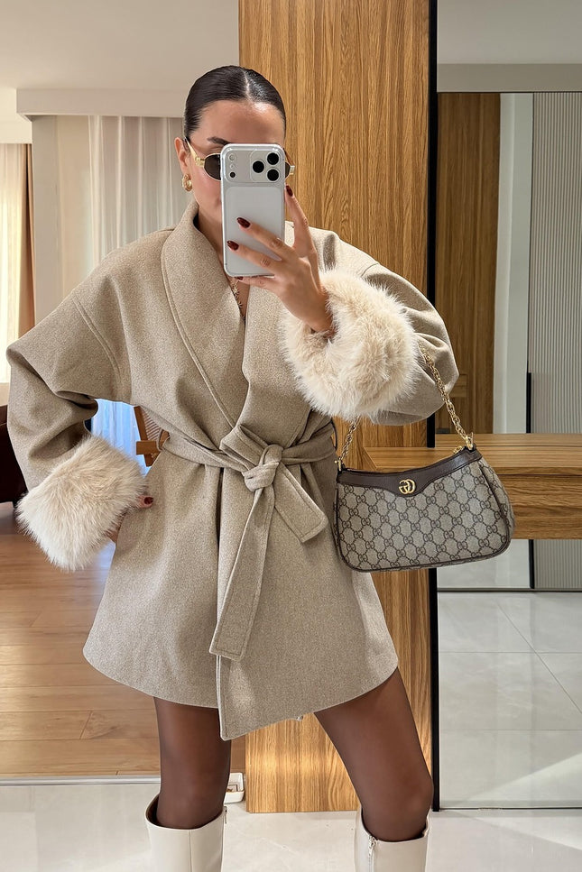 Athena Cream Plush Sleeved Cashmere Coat