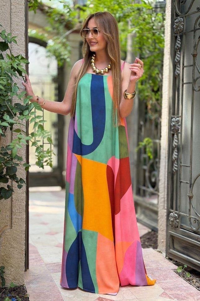 Adjustable Strap Colorful Maxi Dress