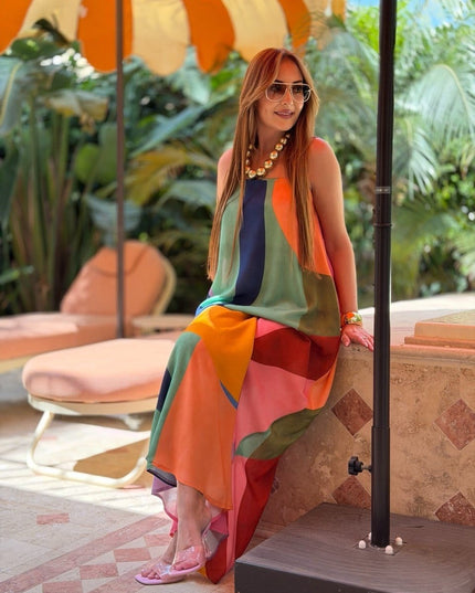 Adjustable Strap Colorful Maxi Dress
