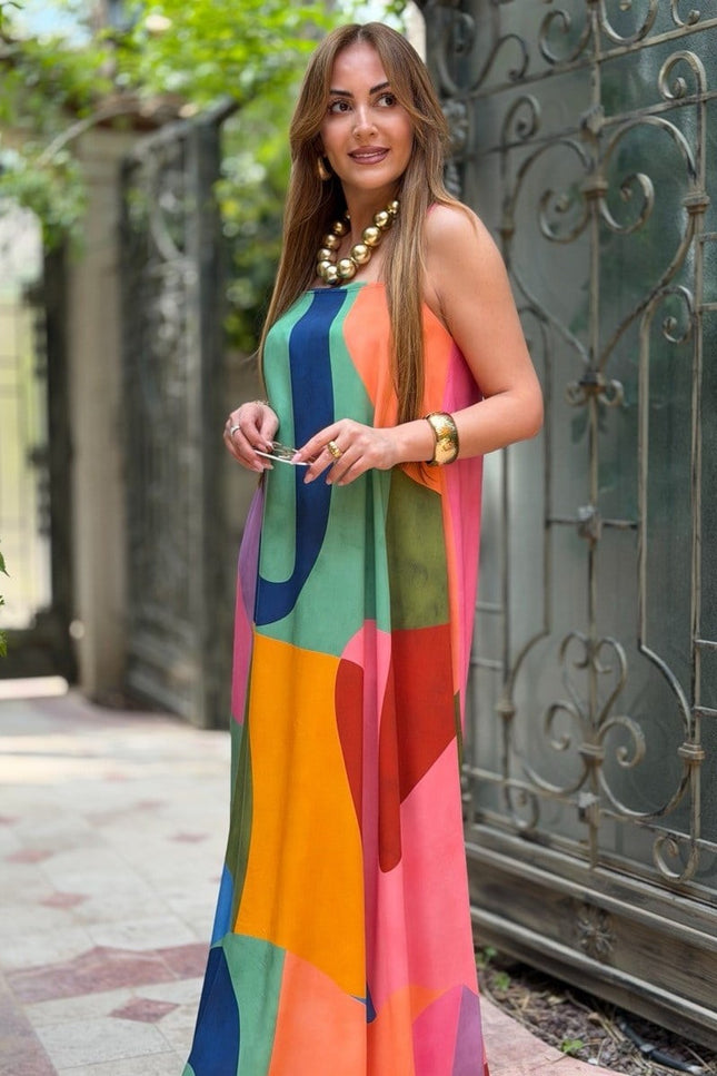Adjustable Strap Colorful Maxi Dress