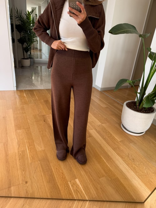 Ayer Women's Hooded Knit Lounge Set - Coffee Brown Comfortable Tracksuit